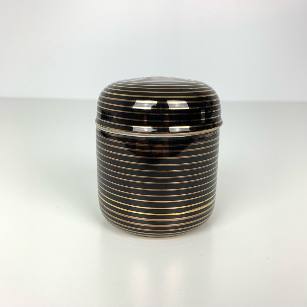 Fitz Floyd Trinket Box Lid Black Gold Swirl Japan Vtg Shiny Small Decorative